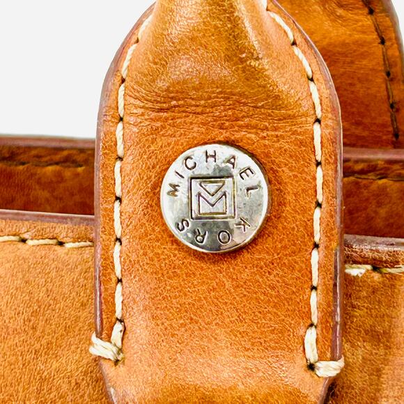 Michael Kors Tan Brown Woven Straw Leather Herringbone Tote Handbag - Picture 3 of 10